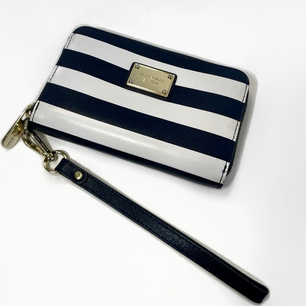 Michael Kors Navy Blue and White Striped Small Leather Wallet